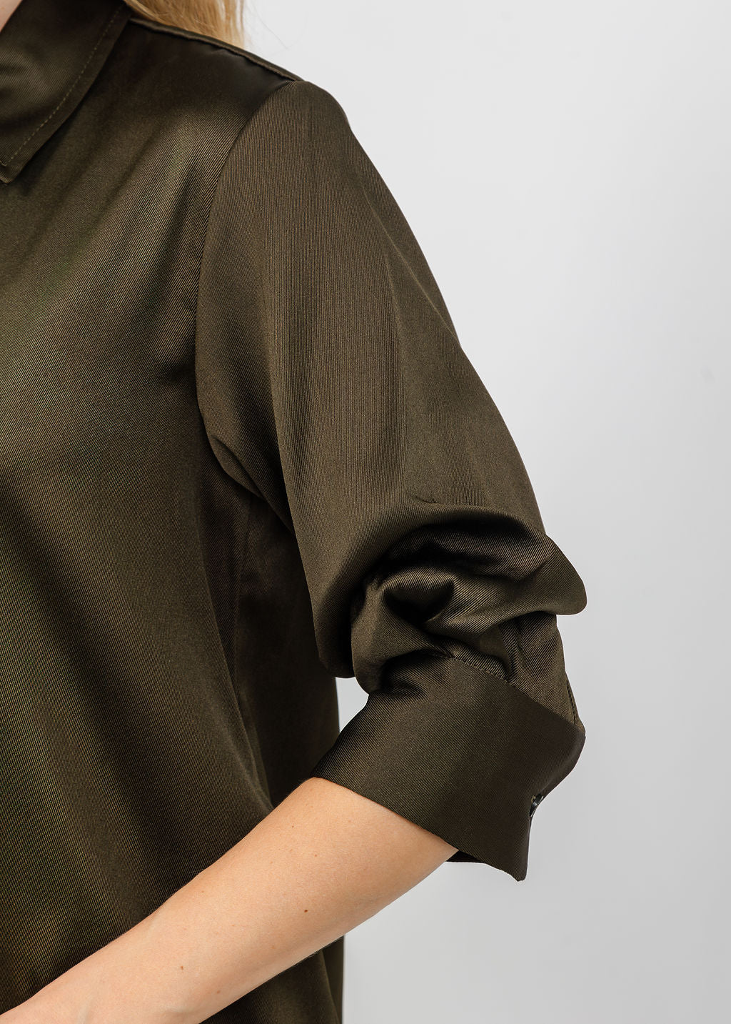 Simkhai Regina Short Sleeve Mini Dress in Dark Olive available at Barbara Katz