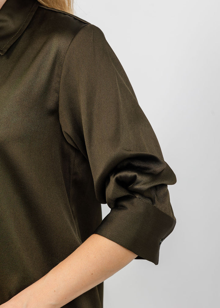Simkhai Regina Short Sleeve Mini Dress in Dark Olive available at Barbara Katz