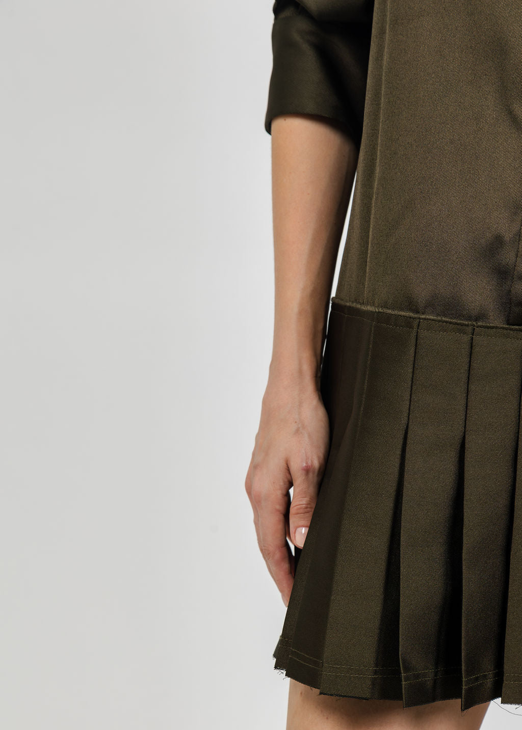 Simkhai Regina Short Sleeve Mini Dress in Dark Olive available at Barbara Katz