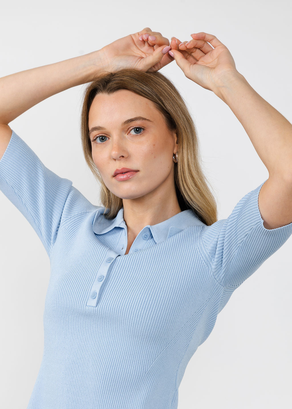 Simkhai Secily Knit Polo in Tidepool available at Barbara Katz