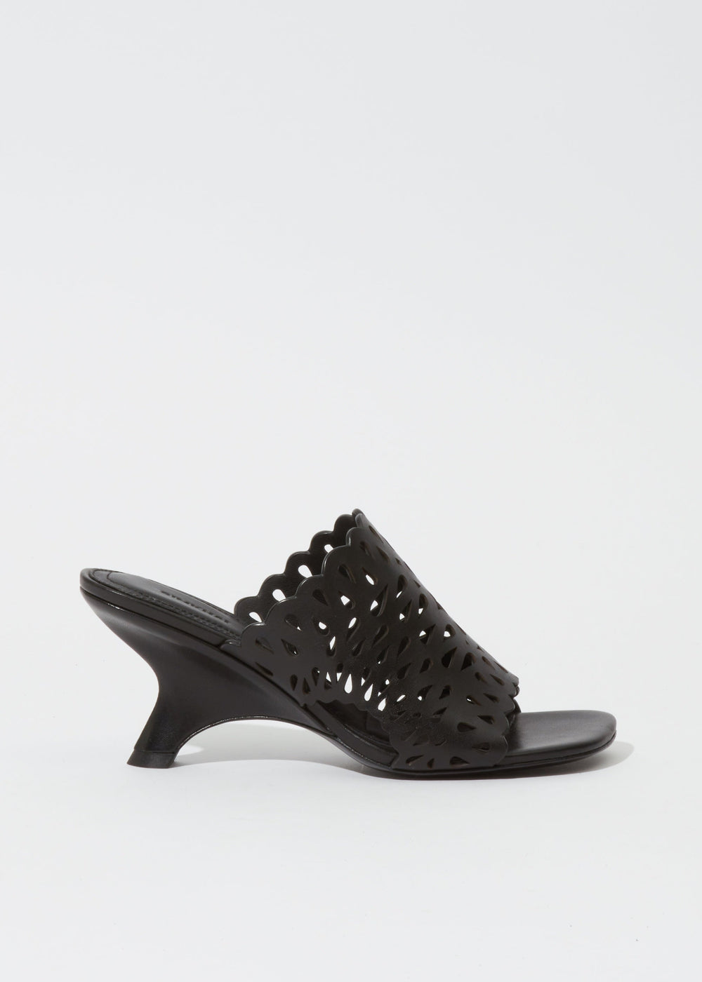 Simkhai Shadow Mule Laser Cut Leather Sandal in Black available at Barbara Katz