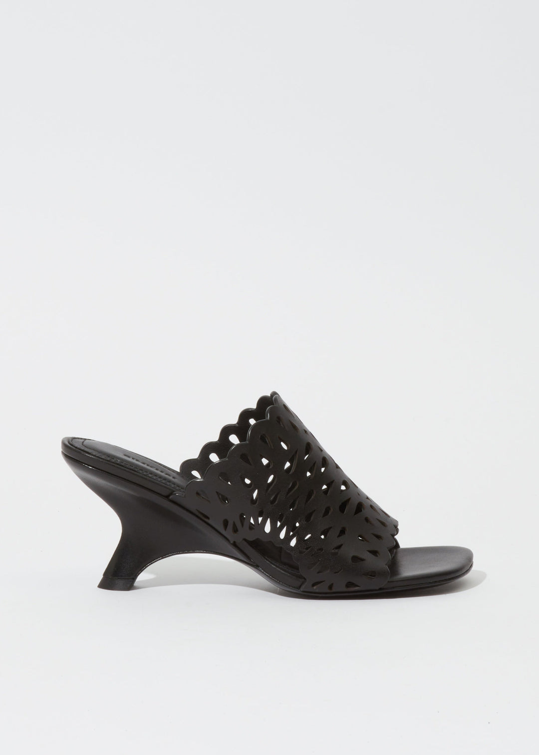 Simkhai Shadow Mule Laser Cut Leather Sandal in Black available at Barbara Katz