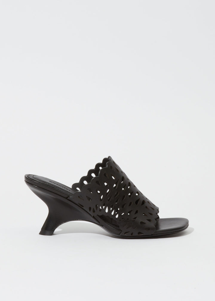 Simkhai Shadow Mule Laser Cut Leather Sandal in Black available at Barbara Katz
