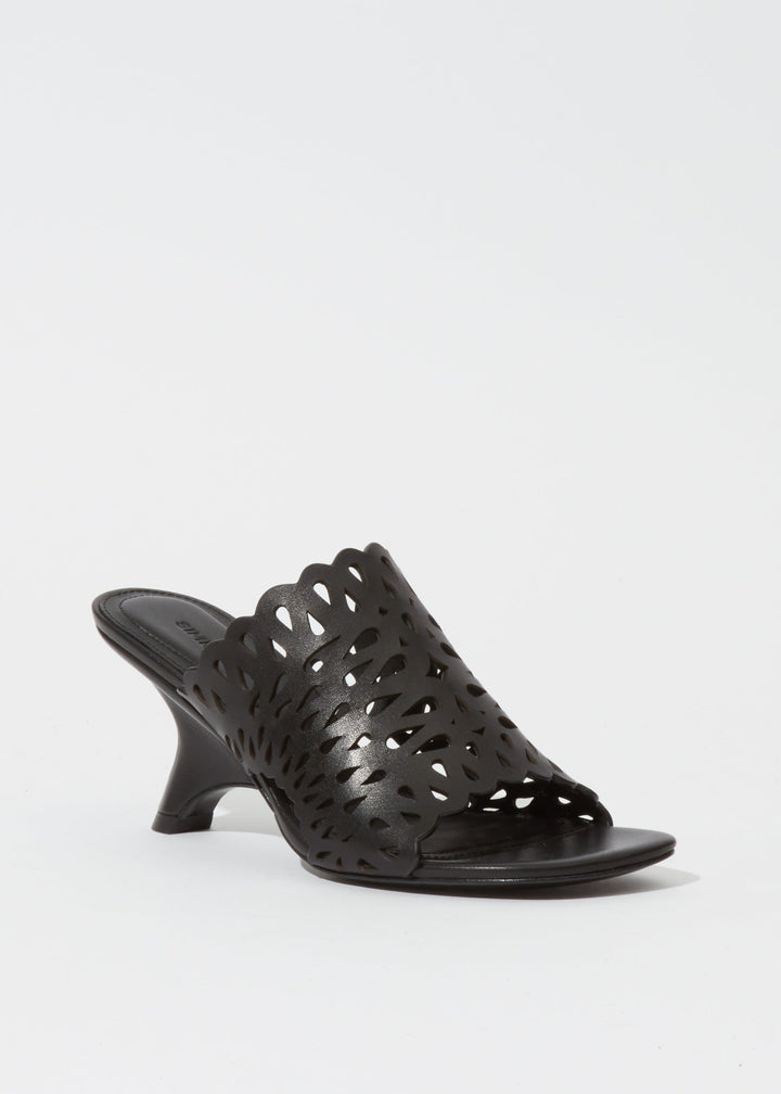 Simkhai Shadow Mule Laser Cut Leather Sandal in Black available at Barbara Katz