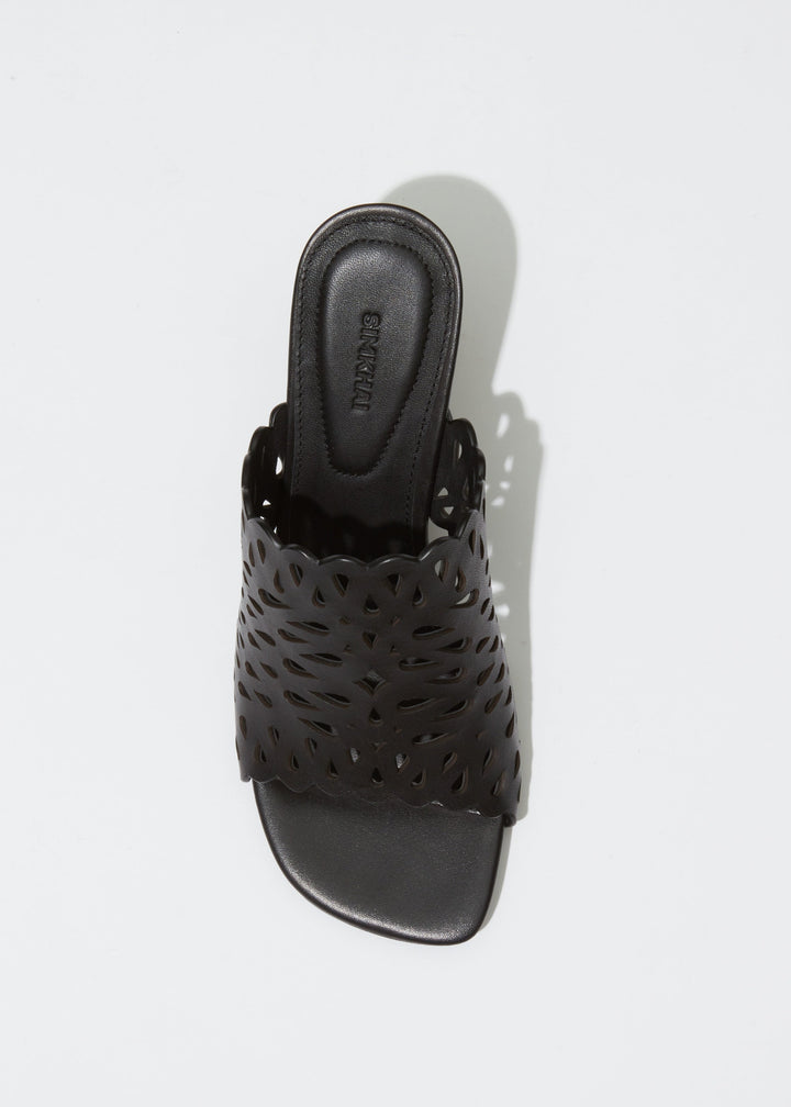 Simkhai Shadow Mule Laser Cut Leather Sandal in Black available at Barbara Katz