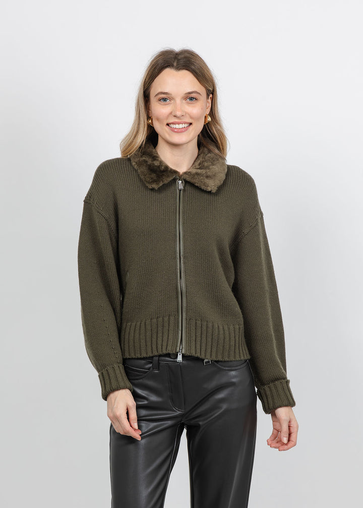 Simkhai Zorina Cardigan in Dark Olive available at Barbara Katz