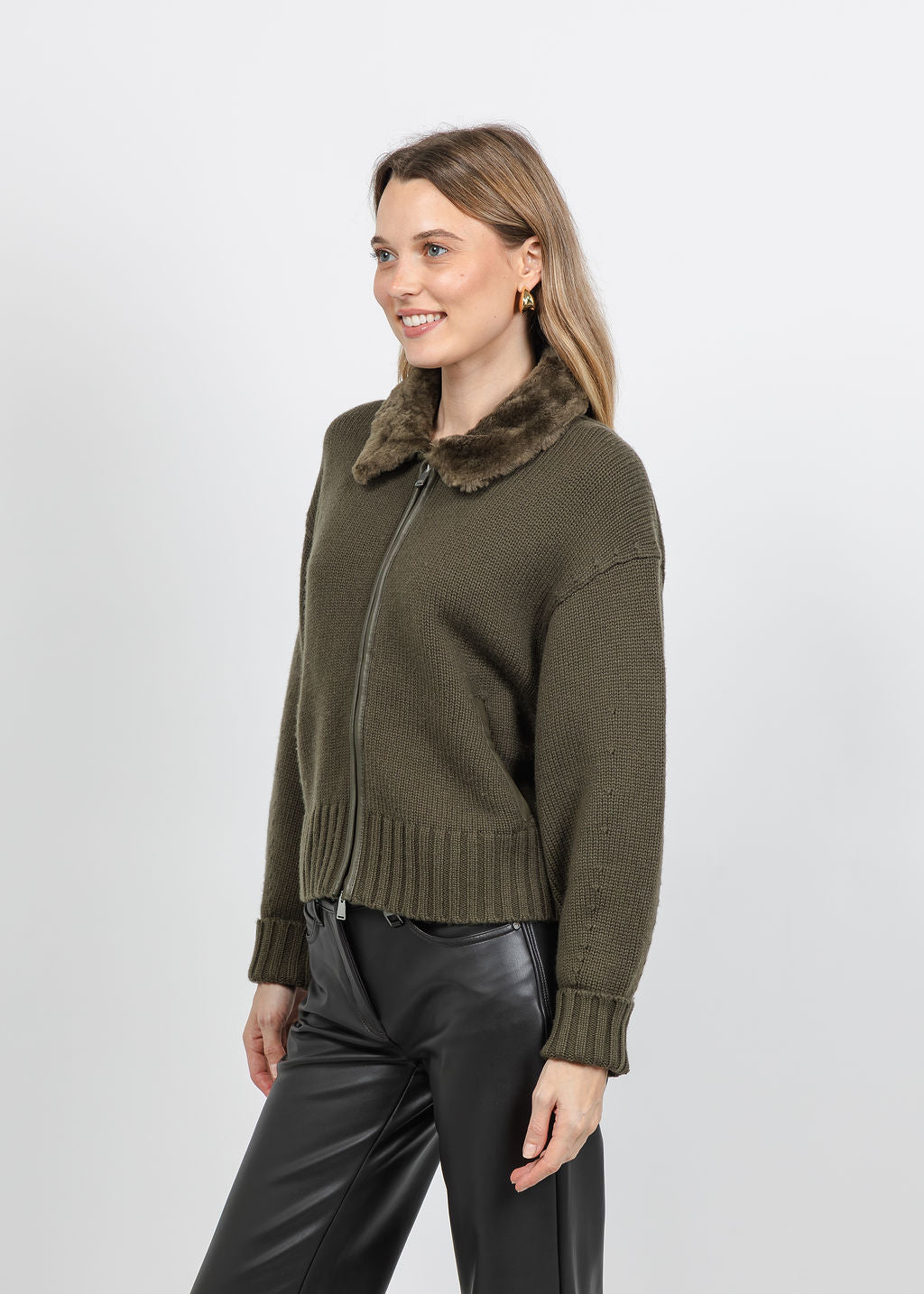Simkhai Zorina Cardigan in Dark Olive available at Barbara Katz