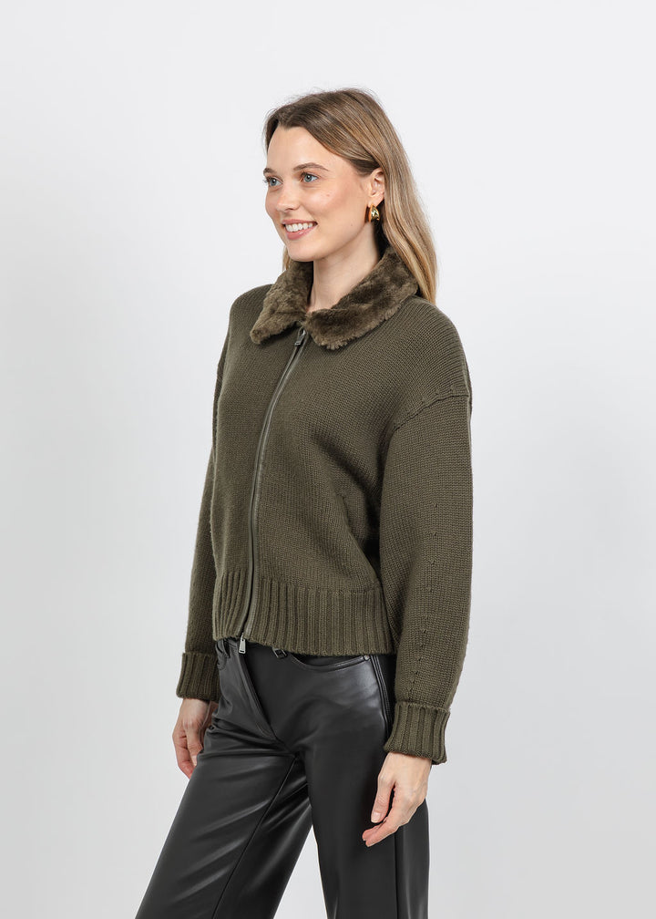 Simkhai Zorina Cardigan in Dark Olive available at Barbara Katz