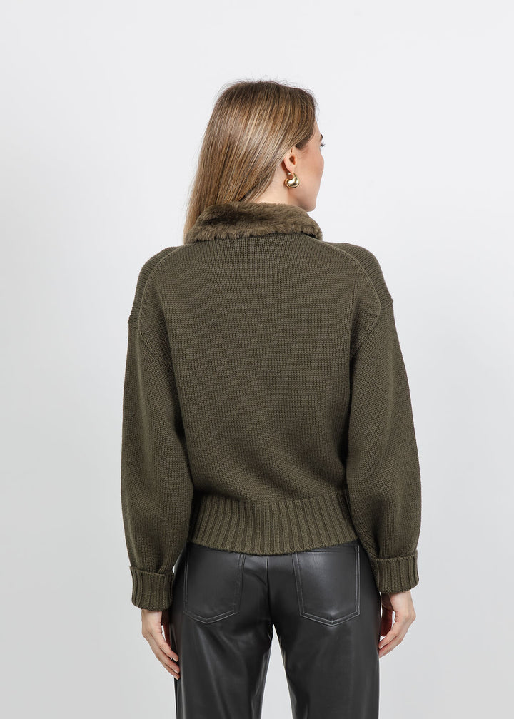 Simkhai Zorina Cardigan in Dark Olive available at Barbara Katz