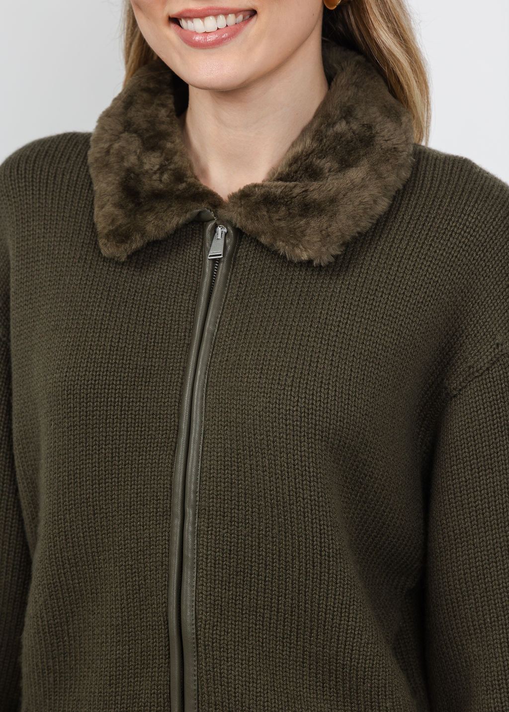 Simkhai Zorina Cardigan in Dark Olive available at Barbara Katz