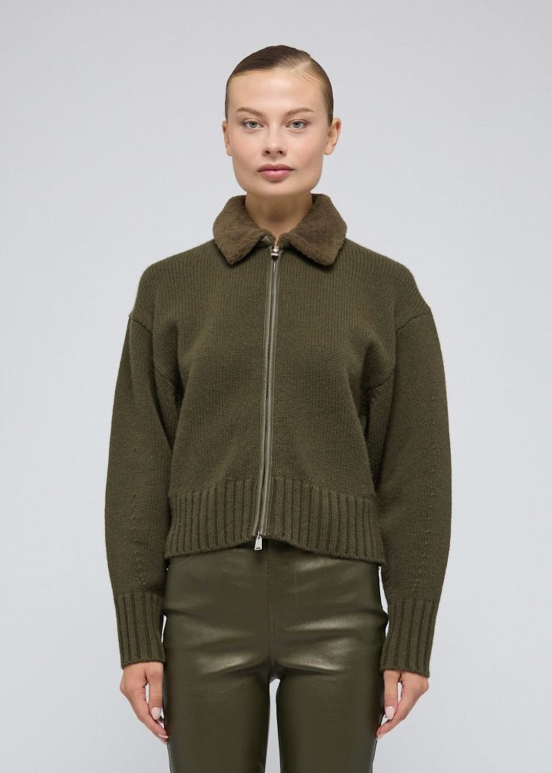 Simkhai Zorina Cardigan in Dark Olive available at Barbara Katz