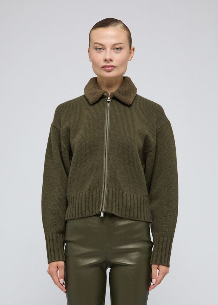 Simkhai Zorina Cardigan in Dark Olive available at Barbara Katz