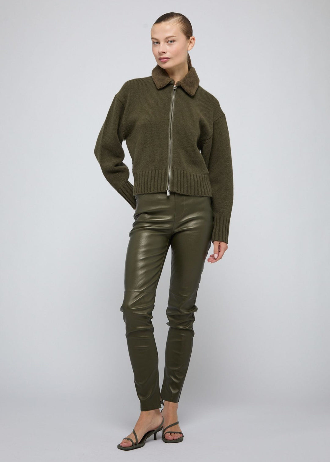 Simkhai Zorina Cardigan in Dark Olive available at Barbara Katz