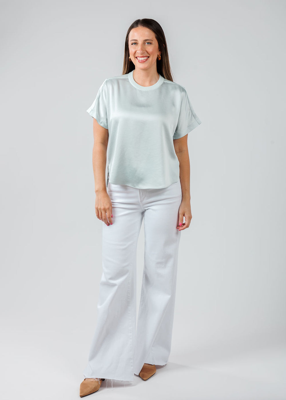 Simkhai Addy Short Sleeve Knit Back T- Shirt in Powder Blue available at Barbara Katz 