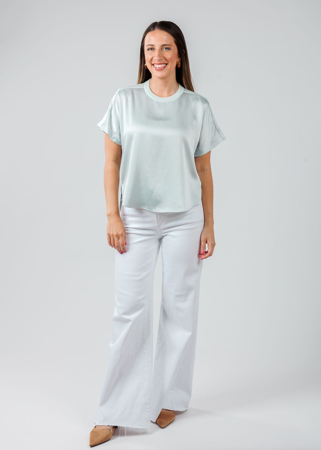 Simkhai Addy Short Sleeve Knit Back T- Shirt in Powder Blue available at Barbara Katz 