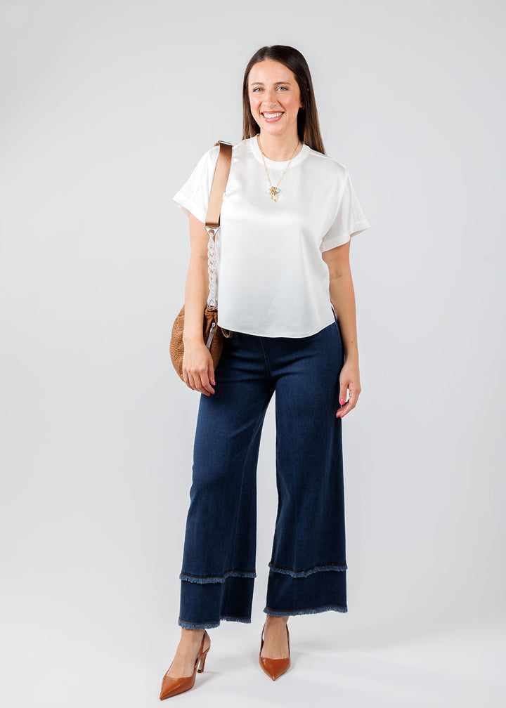 Simkhai Addy Short Sleeve Knit Back T- Shirt in White available at Barbara Katz