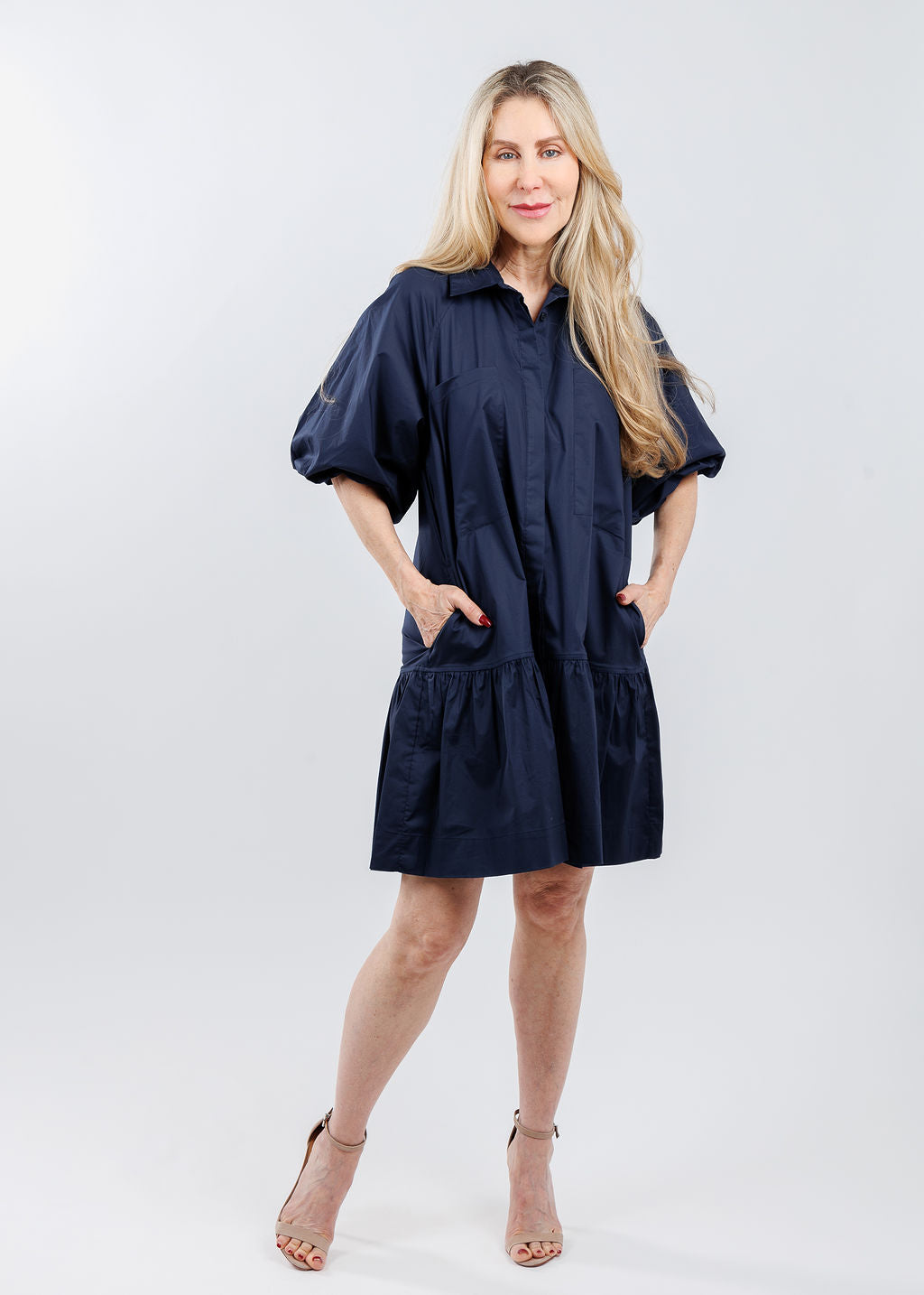 Simkhai Signature Crissy Cotton Poplin Shirt Dress in Midnight Blue available at Barbara Katz