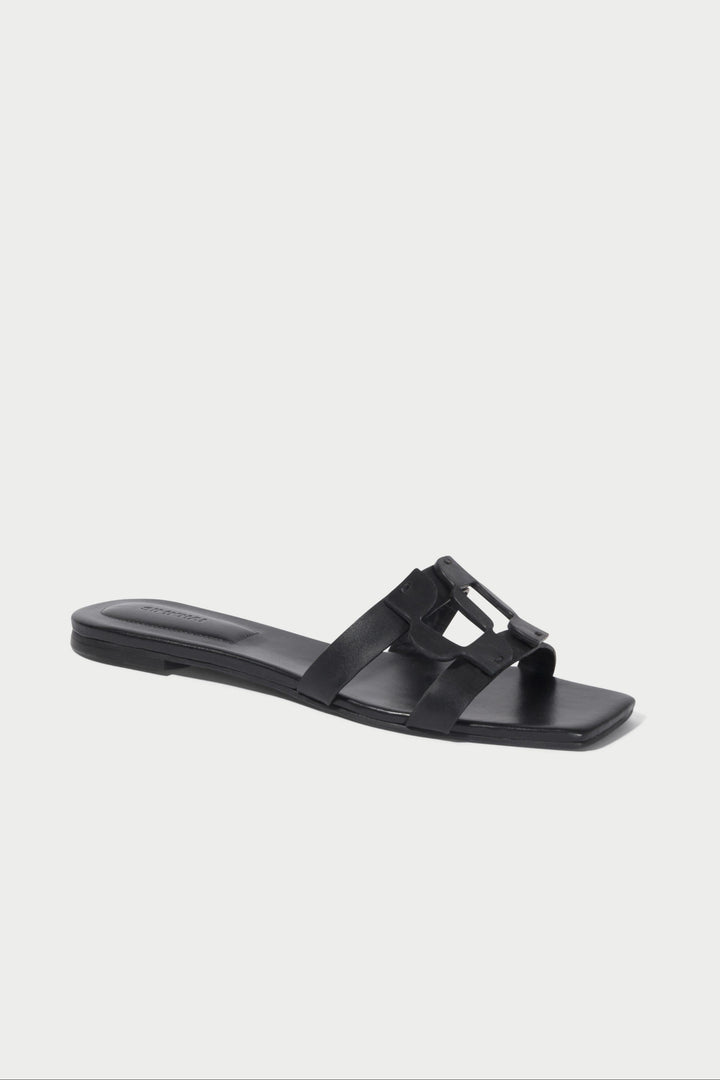 Simkhai Monogram Flat Slide in Black available at Barbara Katz