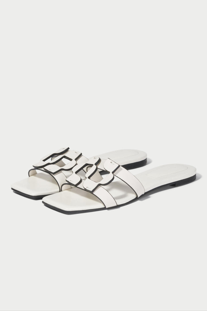 Simkhai Monogram Flat Slide in Ivory available at Barbara Katz