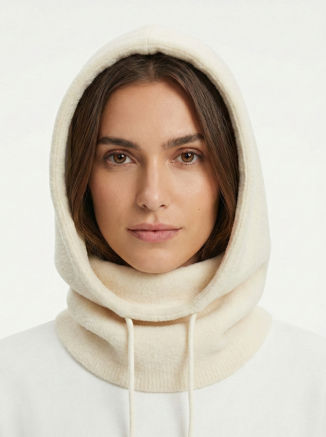 Adroit Atelier Softie Knitted Eyelash Balaclava in Cream available at Barbara Katz