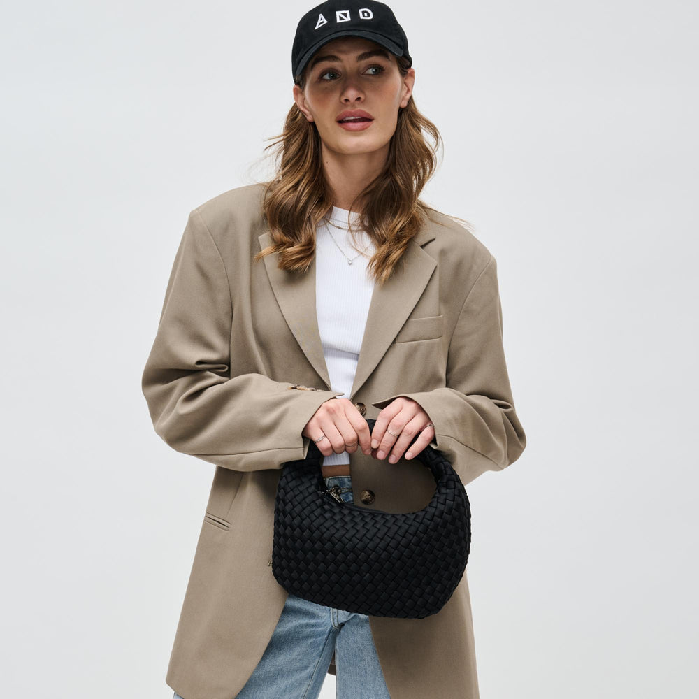 Sol and Selene Dare To Dream Small Woven Neoprene Clutch Bag in Black available at Barbara Katz