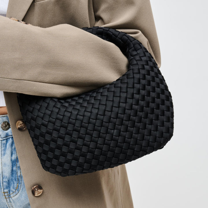 Sol and Selene Dare To Dream Small Woven Neoprene Clutch Bag in Black available at Barbara Katz