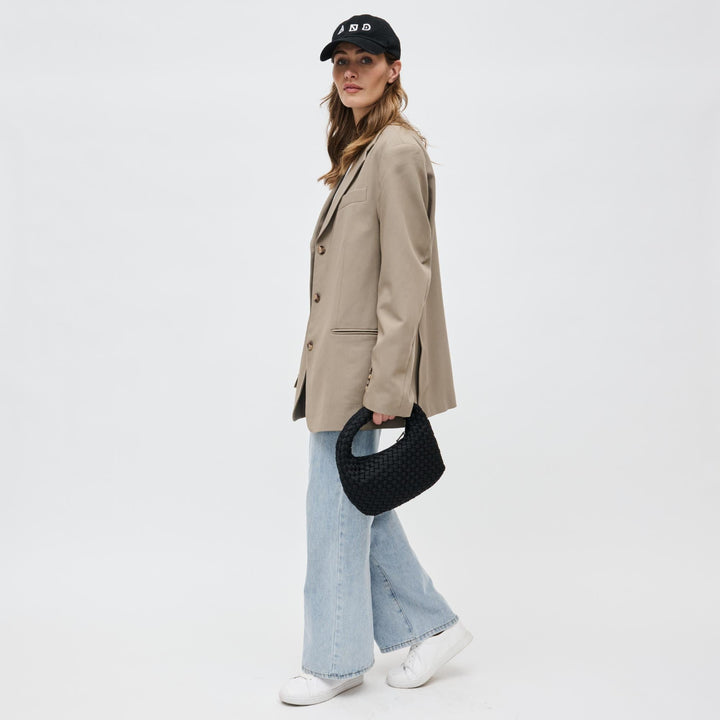 Sol and Selene Dare To Dream Small Woven Neoprene Clutch Bag in Black available at Barbara Katz