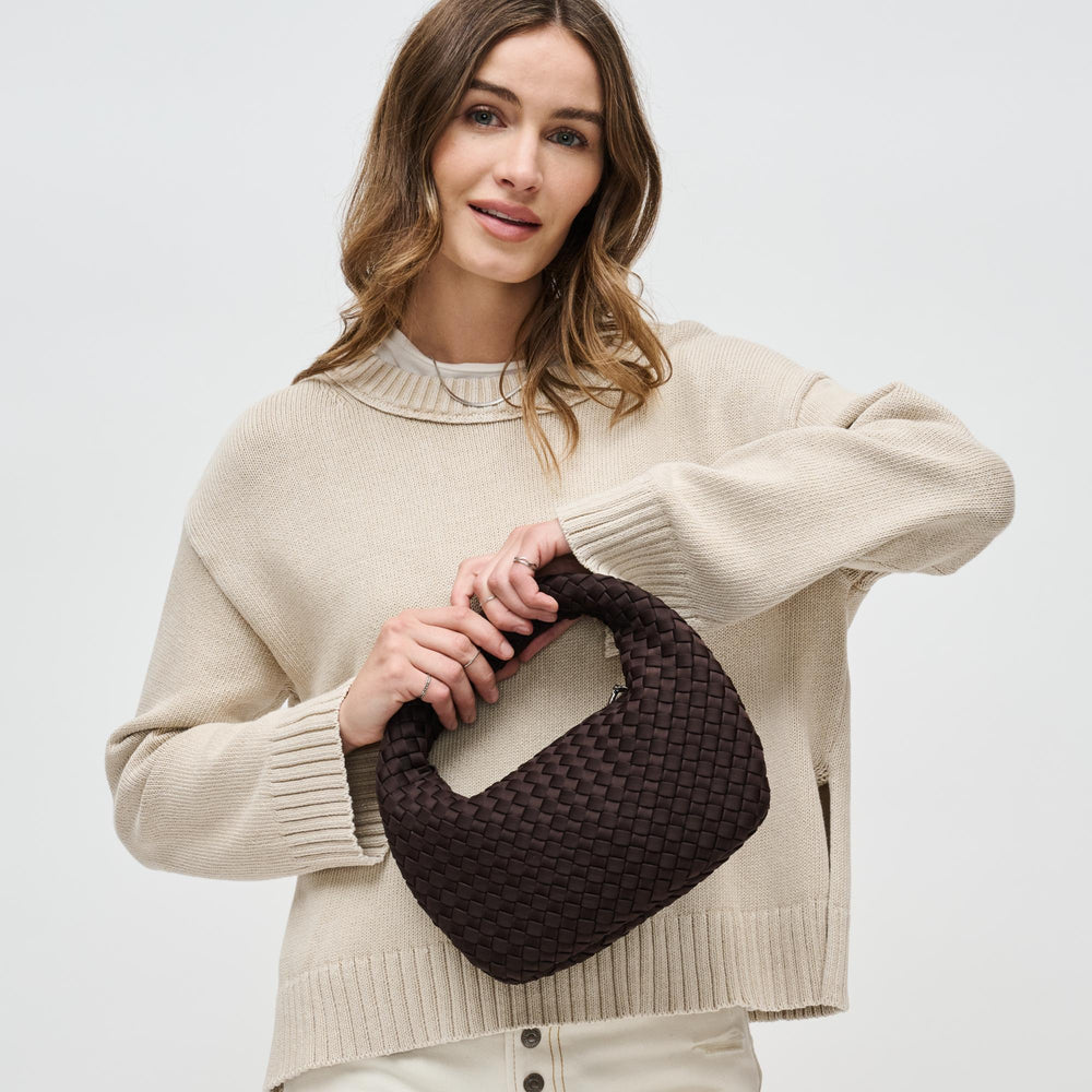 Sol and Selene Dare To Dream Small Woven Neoprene Clutch Bag in Chocolate available at Barbara Katz