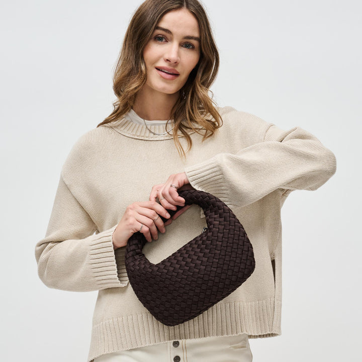 Sol and Selene Dare To Dream Small Woven Neoprene Clutch Bag in Chocolate available at Barbara Katz