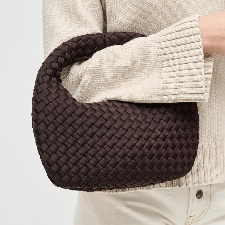 Sol and Selene Dare To Dream Small Woven Neoprene Clutch Bag in Chocolate available at Barbara Katz