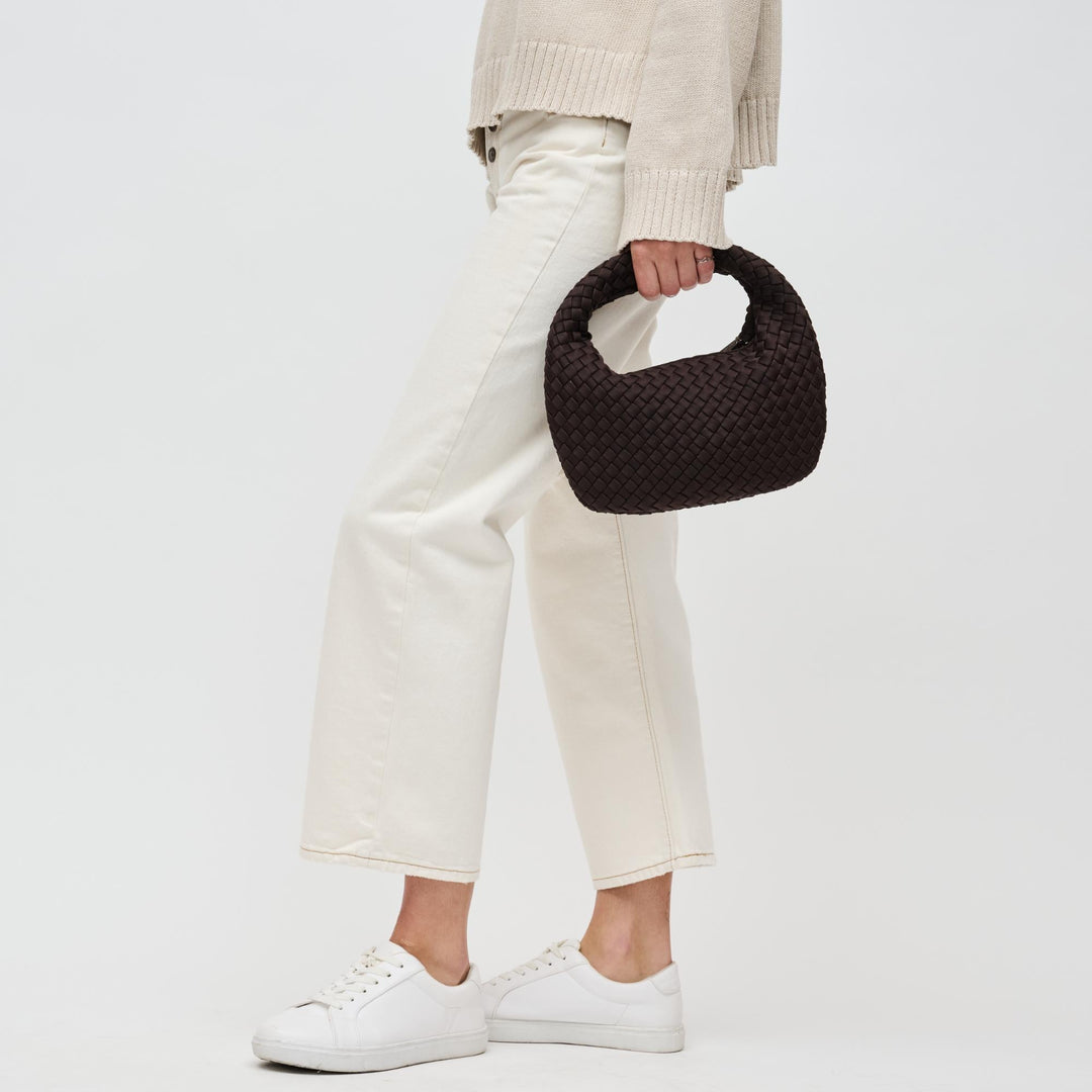Sol and Selene Dare To Dream Small Woven Neoprene Clutch Bag in Chocolate available at Barbara Katz