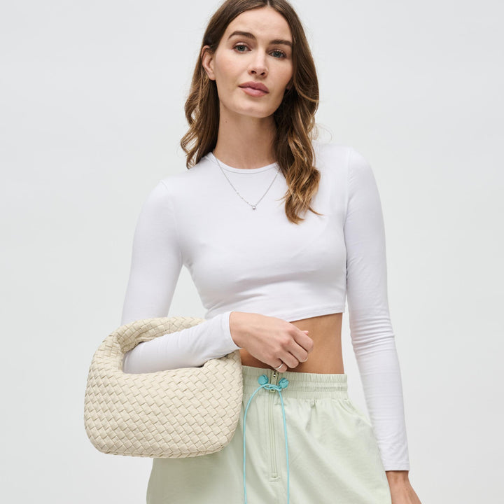 Sol and Selene Dare To Dream Small Woven Neoprene Clutch in Cream available at Barbara Katz