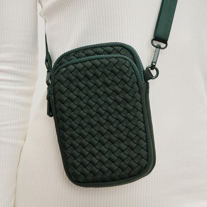 Sol and Selene Divide & Conquer Woven Crossbody Bag in Olive available at Barbara Katz
