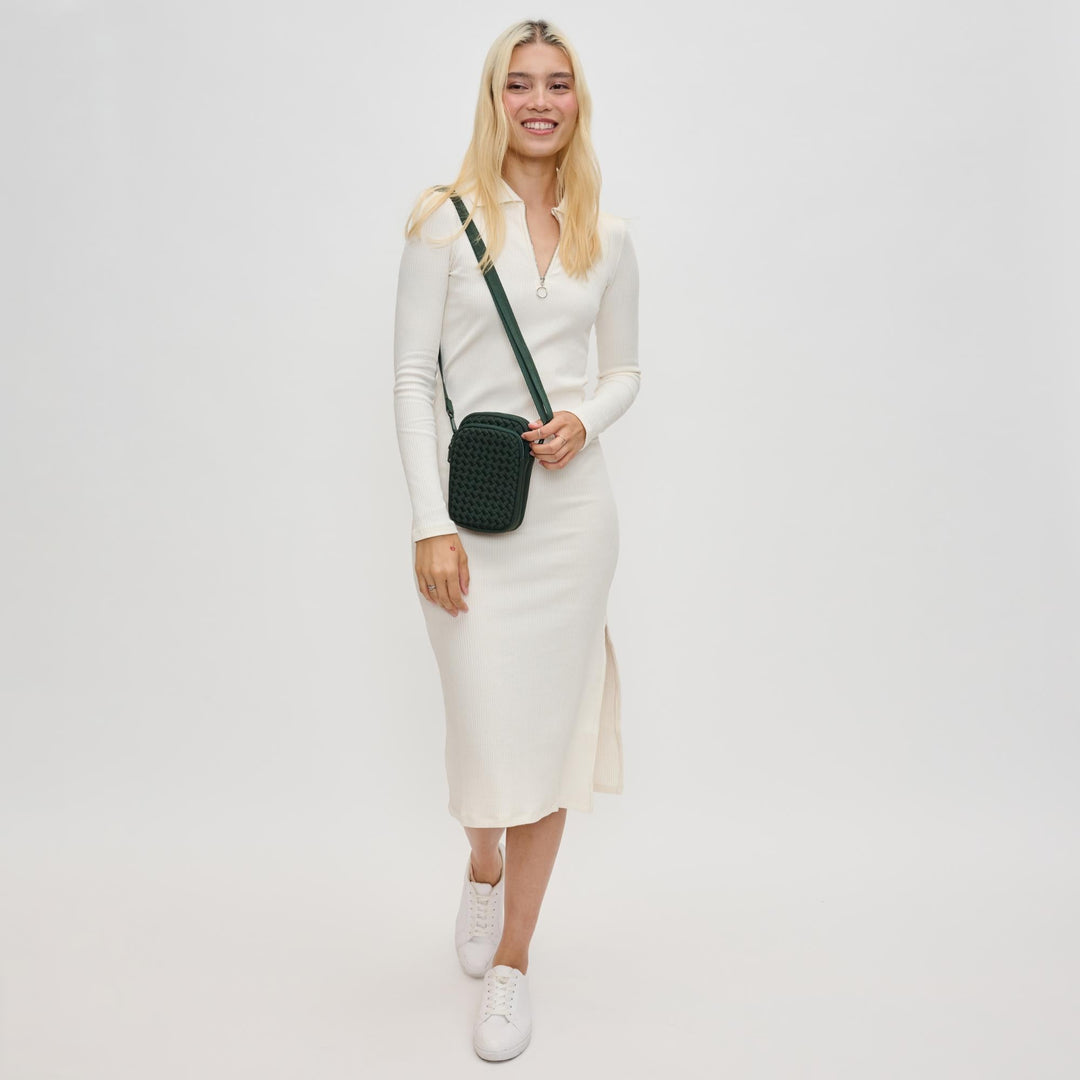 Sol and Selene Divide & Conquer Woven Crossbody Bag in Olive available at Barbara Katz