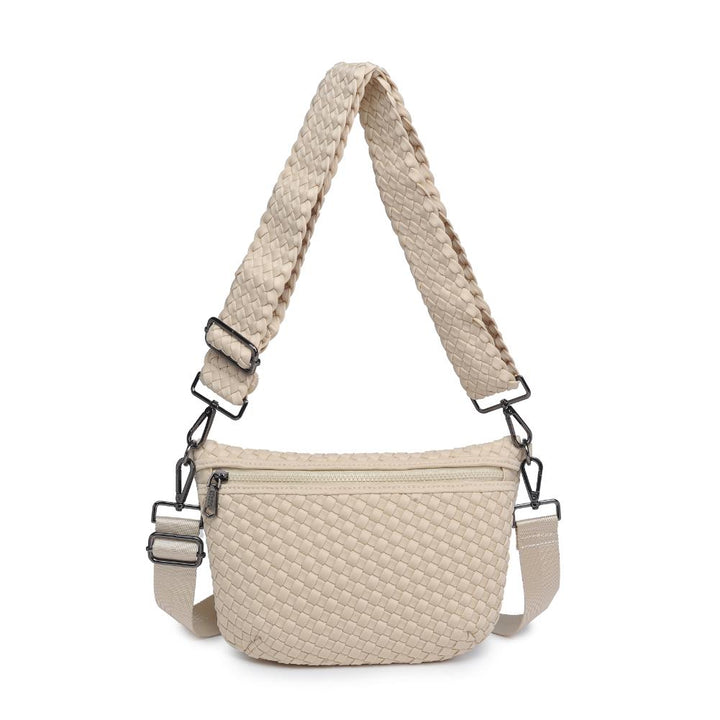 Sol and Selene Ethereal Woven Neoprene Crossbody Bag in Cream available at Barbara Katz