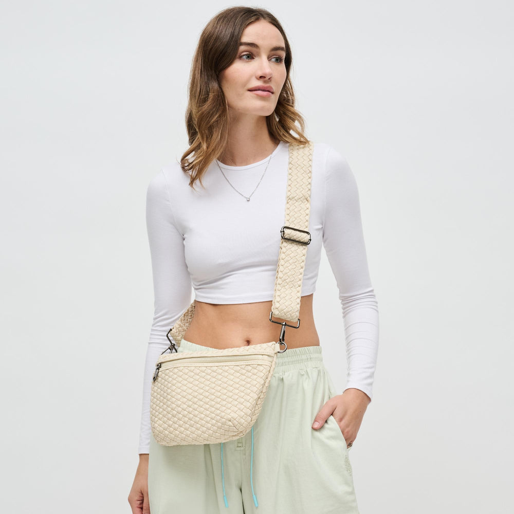 Sol and Selene Ethereal Woven Neoprene Crossbody Bag in Cream available at Barbara Katz