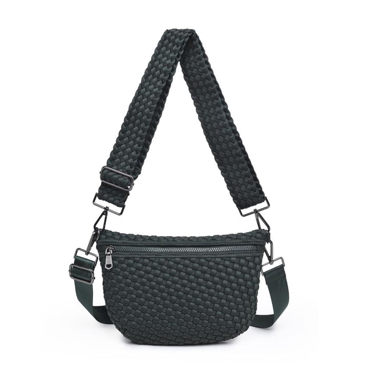 Sol and Selene Ethereal Woven Neoprene Crossbody Bag in Olive available at Barbara Katz