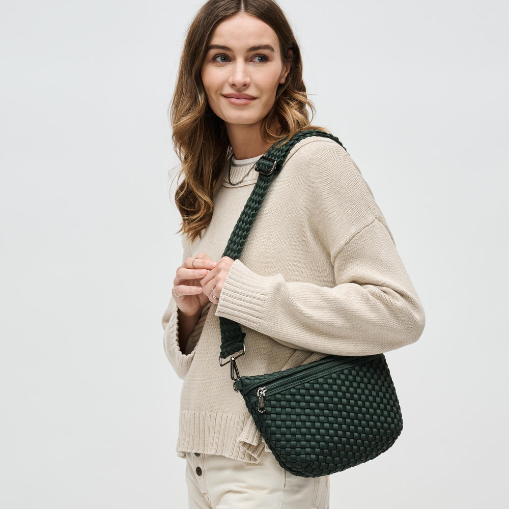 Sol and Selene Ethereal Woven Neoprene Crossbody Bag in Olive available at Barbara Katz