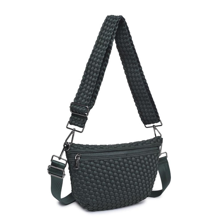 Sol and Selene Ethereal Woven Neoprene Crossbody Bag in Olive available at Barbara Katz