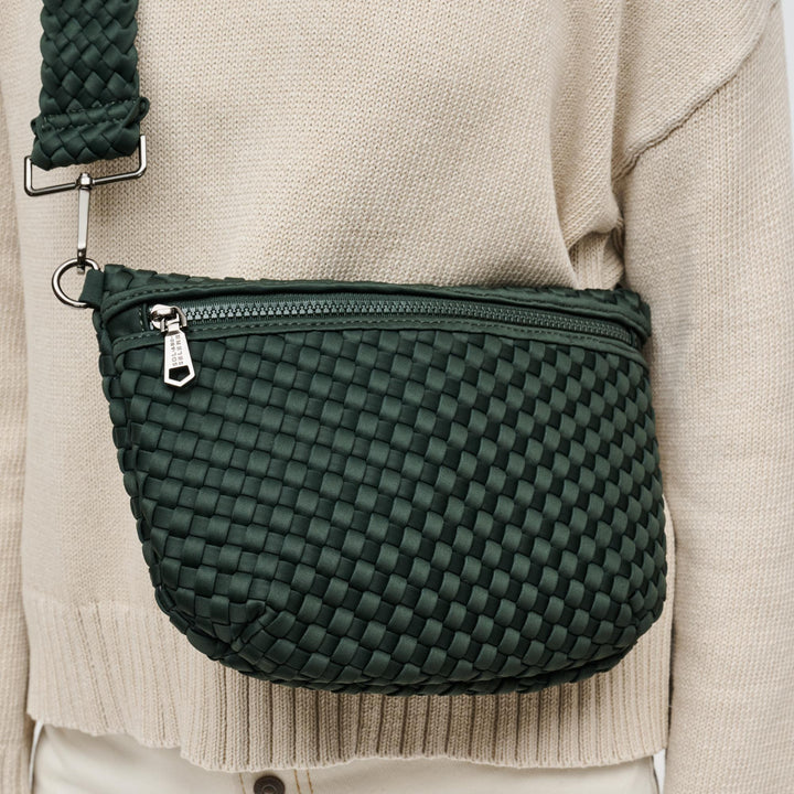 Sol and Selene Ethereal Woven Neoprene Crossbody Bag in Olive available at Barbara Katz