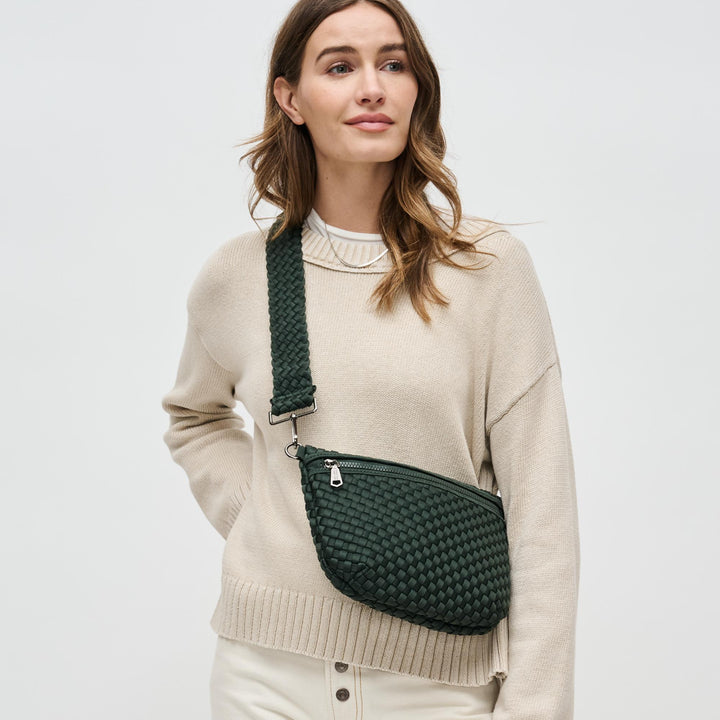 Sol and Selene Ethereal Woven Neoprene Crossbody Bag in Olive available at Barbara Katz