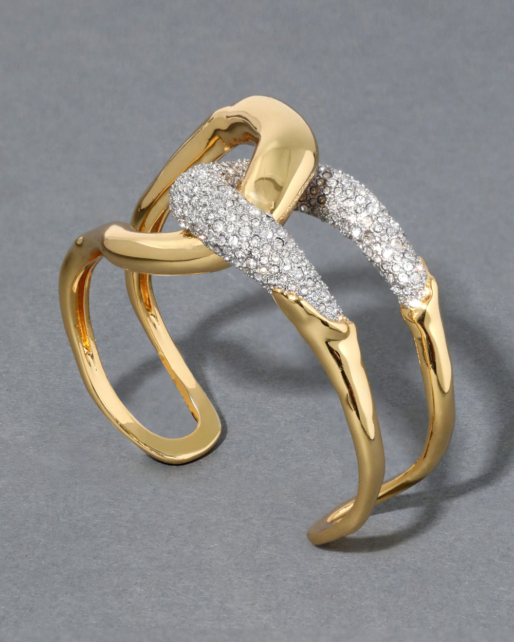 Solanales Gold Crystal Interlocked Cuff Bracelet