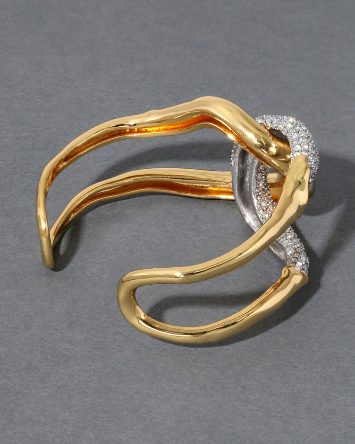 Solanales Gold Crystal Interlocked Cuff Bracelet