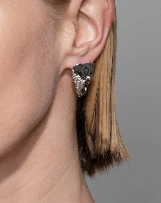 Solanales Silver Crystal Folded Mini Earring