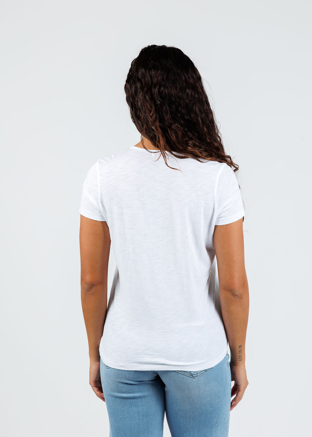 Goldie Soleil Slub Fishnet V Neck Boy Tee in White available at Barbara Katz