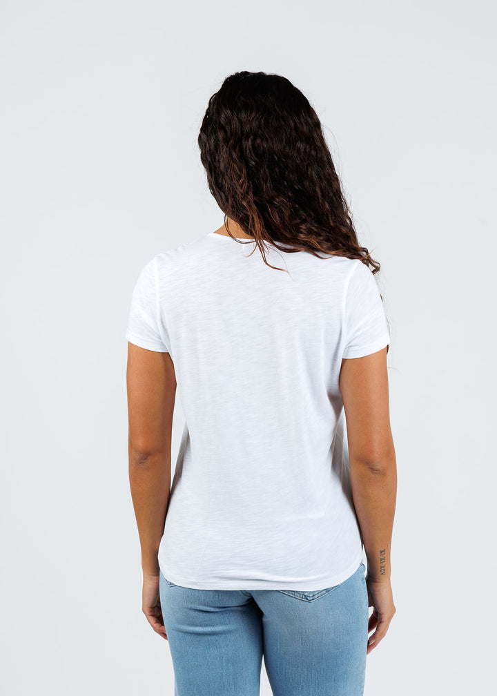 Goldie Soleil Slub Fishnet V Neck Boy Tee in White available at Barbara Katz