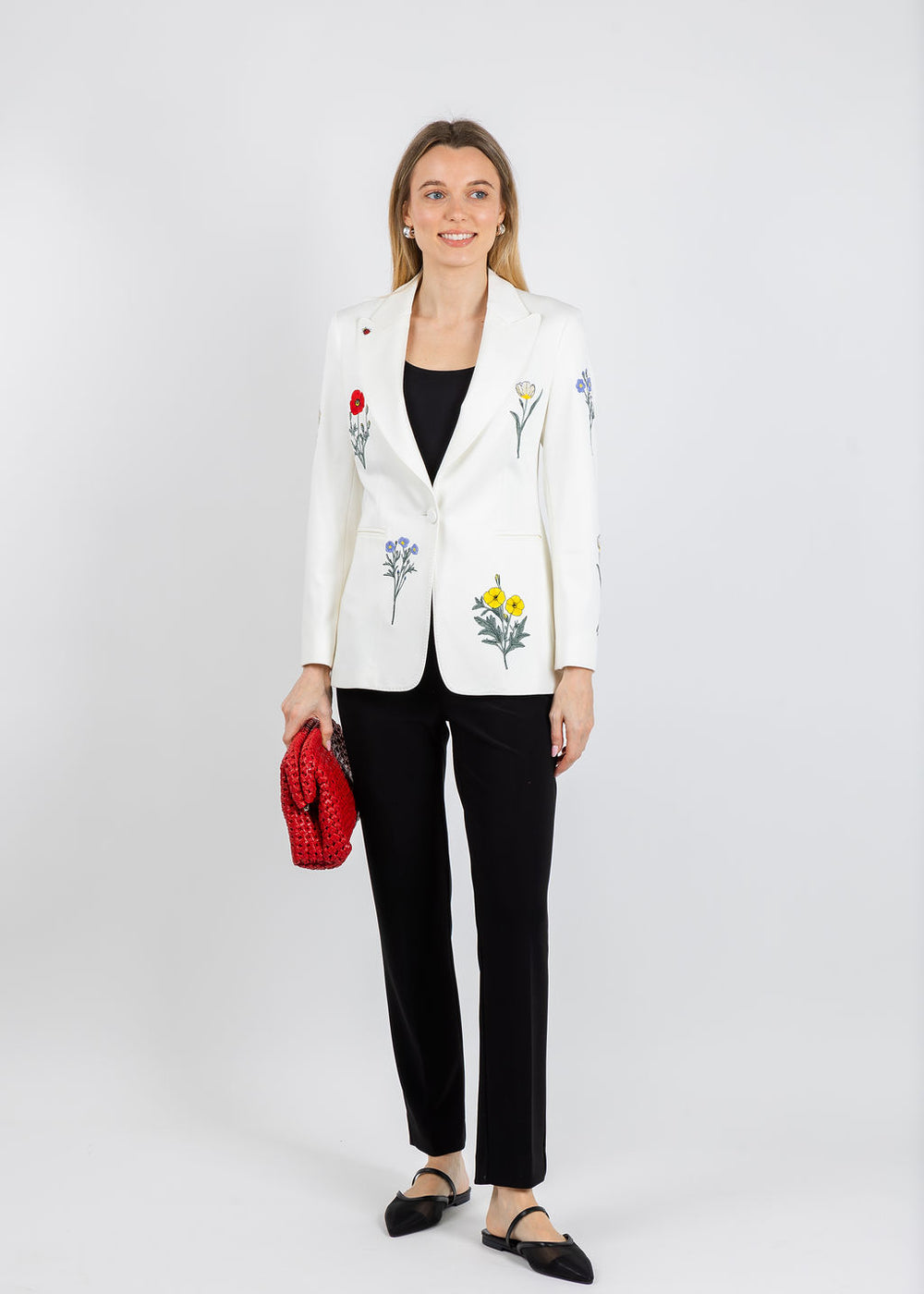 Vilagallo Sophia Crepe Blazer in Blanco Flowers available at Barbara Katz
