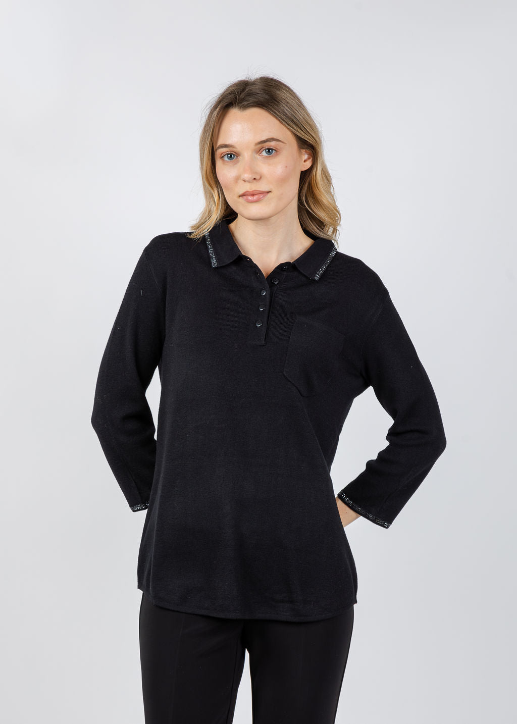 Spanner/Gaby Ava Sparkle Polo Neck Sweater in Black available at Barbara Katz