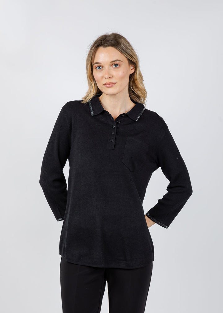Spanner/Gaby Ava Sparkle Polo Neck Sweater in Black available at Barbara Katz