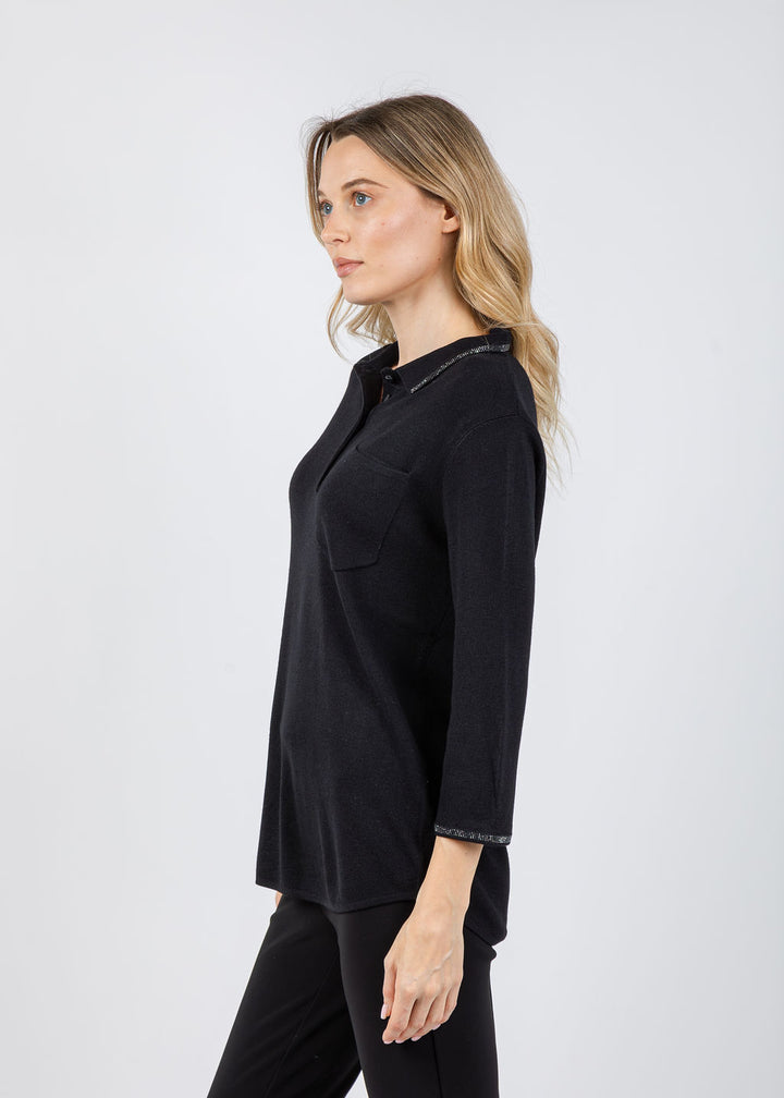 Spanner/Gaby Ava Sparkle Polo Neck Sweater in Black available at Barbara Katz
